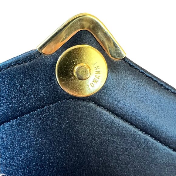 Vintage Koret Pebbled Leather Navy Gold Hardware Envelope Clutch - Picture 6 of 9